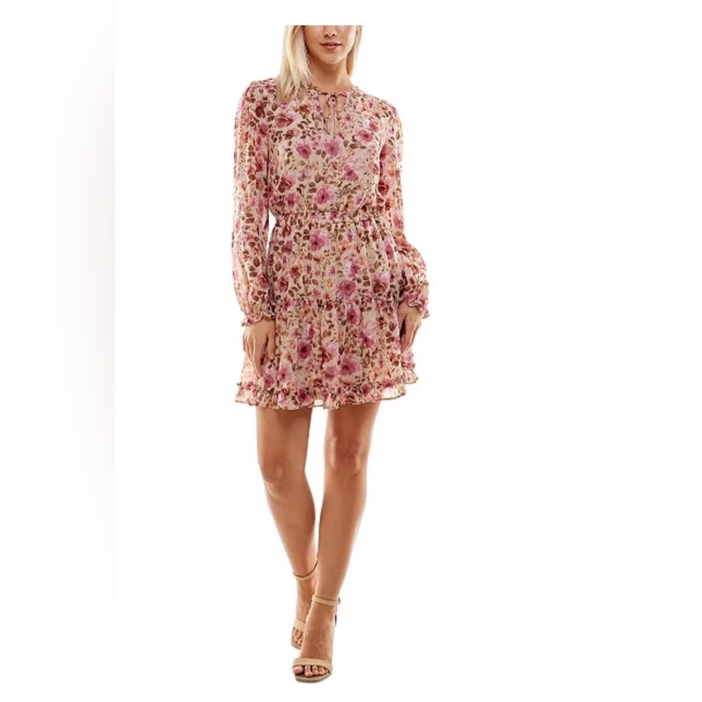 Crytal Doll - Juniors' Printed Long-Sleeve Fit & Flare Dress
